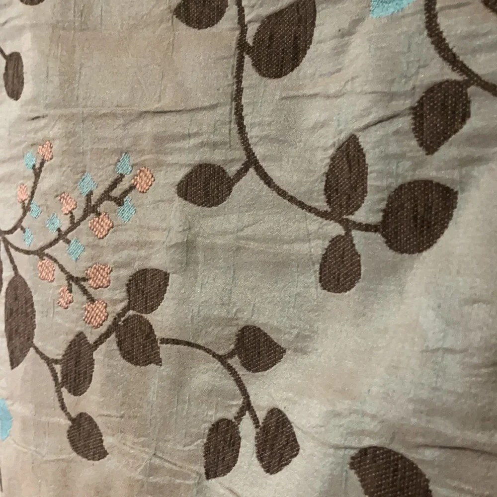 4 Floral Silk Dupioni-look Valance Panels - Aqua